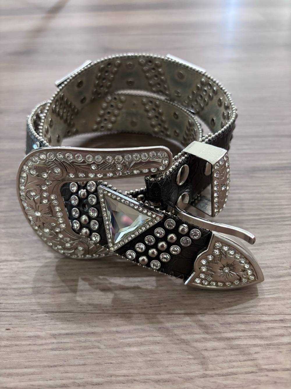 Studded Leather Belt with Silver Accents